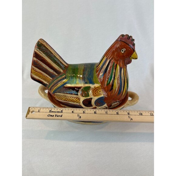 Vintage Hand-Painted Mexican Folk Art Ceramic Hen Covered Dish Tlaquepaque Oaxac - Picture 8 of 11